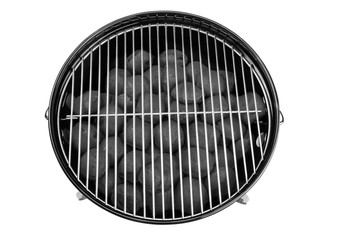Empty New Clean BBQ Kettle Grill With Charcoal Briquettes Isolat