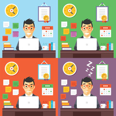 Businessman at work concept illustrations set