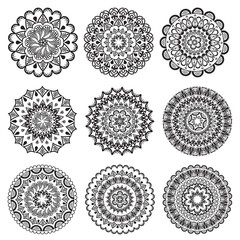 A set of beautiful mandalas and lace circles. Vector 