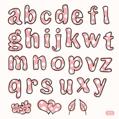 Hand drawn cute pink and white dot letters

