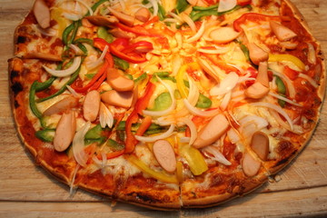  pizza with pork sausage mozzarella cheese.