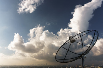 connecting telecommunication by satellite dish
