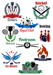 Sporting game emblems with heraldic elements