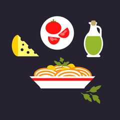 Pasta with cheese, tomato, olive oil, parsley