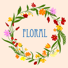 Floral wreath with flowers and herbal foliage