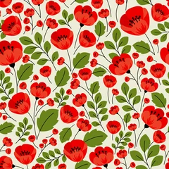 Wall murals Poppies Retro red poppies seamless pattern