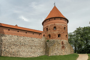 Trakai castle towers and a defensive wall