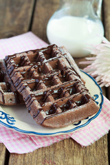 Homemade chocolate waffles with cocoa  from whole wheat flour