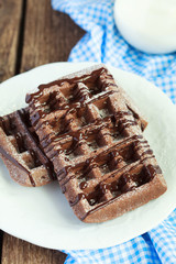 Homemade chocolate waffles with cocoa  from whole wheat flour