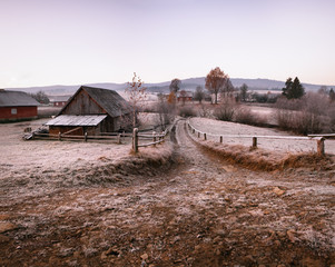 november morning in carpathian village