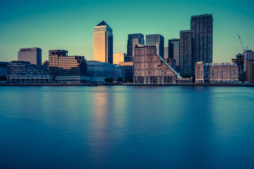 Fototapeta na wymiar London skyline over river Thames, vintage photo effect