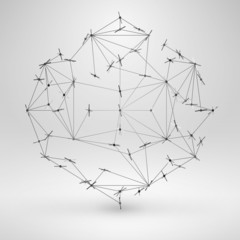 Wireframe Polygonal Element. Abstract Geometric 3D Object with Thin Lines