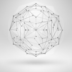 Wireframe Polygonal Element. Abstract Geometric 3D Object with Thin Lines