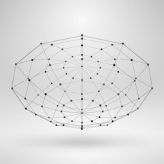 Wireframe Polygonal Element. Abstract Geometric 3D Object with Thin Lines