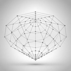 Wireframe Polygonal Element. Abstract Geometric 3D Object with Thin Lines
