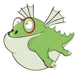 Cute green dragon  illustration. Cartoon