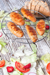 Grilled sheep cheese with a salad.