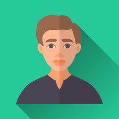 Young man in a black shirt, square flat icon