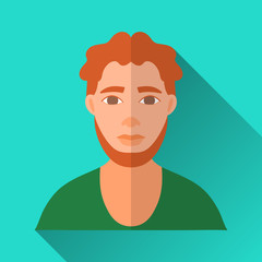 Ginger bearded irish man, square flat icon