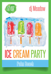 Poster: Watercolor Ice cream party, vector, hand drawn