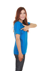 young beautiful female with t-shirt (side view)