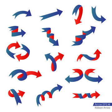 Vector : Arrow in ribbon style in two tone color (blue and red)