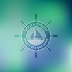 Retro summer vintage label on colorful background. Tropical paradise, beach vacation, adventure and travel