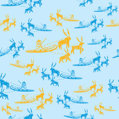 Seamless pattern of eskimo, hand drawn, marker.
