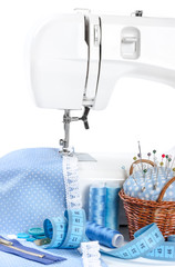 Sewing machine with fabric and accessories