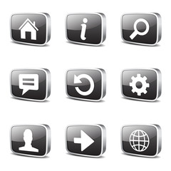 Web Internet Square Vector Black Button Icon Design Set