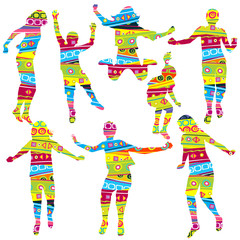 Children silhouettes in geometrical childish style pattern