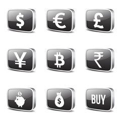Currency Sign Square Vector Black Button Icon Design Set