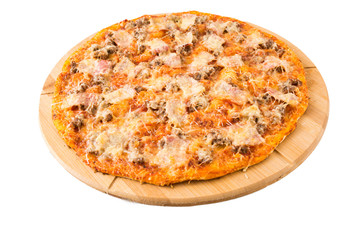 Tasty pizza on a wooden board
