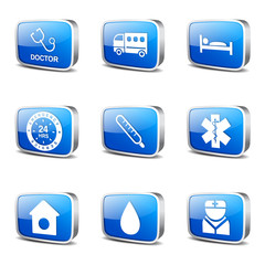 Hospital Health Square Vector Blue Icon Design Set 2