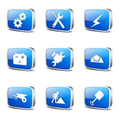 Construction Tools Square Vector Blue Icon Design Set