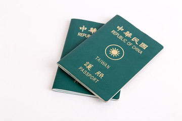 Taiwanese passports on white background