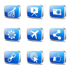 SEO Internet Sign Square Vector Blue Icon Design Set 1