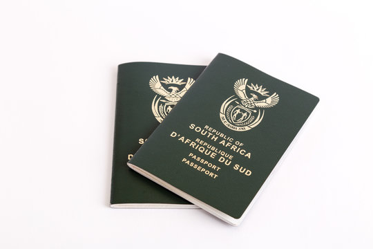 South African passports on white background