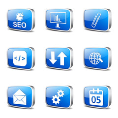 SEO Internet Sign Square Vector Blue Icon Design Set 6
