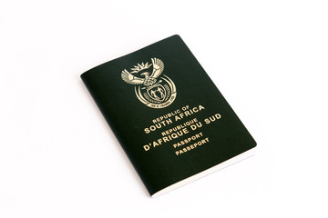 South African passport on white background