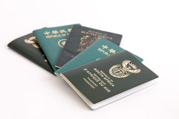 Muliple passports on white background