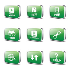 Multimedia Web Internet Square Vector Green Icon Design Set