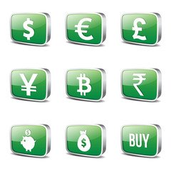 Currency Sign Square Vector Green Icon Design Set