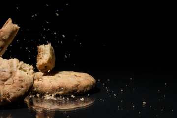 Falling Cookies On Black Background