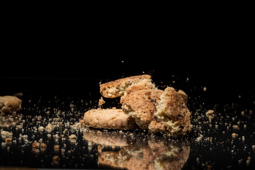 Falling Cookies On Black Background