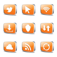 Web Internet Social Square Vector Orange Icon Design Set