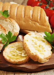 Traditional Italian bruschetta with garlic and olive oil, select
