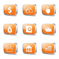 Financial Banking Square Vector Orange Icon Design Set