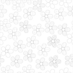 Black and white seamless pattern in flowers with contours