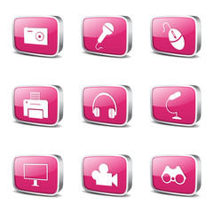 Electronic Equipment Square Vector Pink Icon Design Set